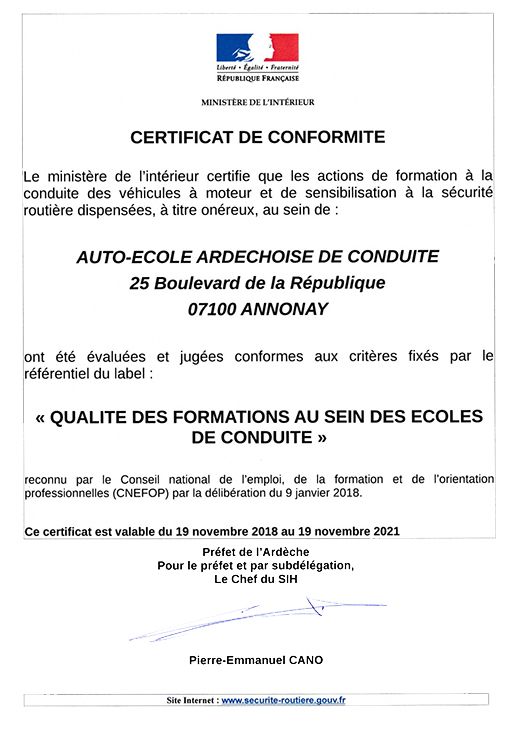 label auto-école AEADC